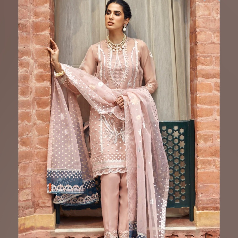 Nude cross stitch 2024 Pakistani embroidered dress